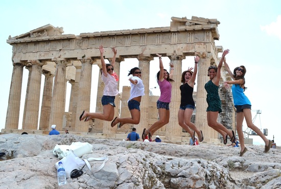 students jumping