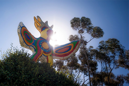UC San Diego - Sun God statue with bright sunshine behind it