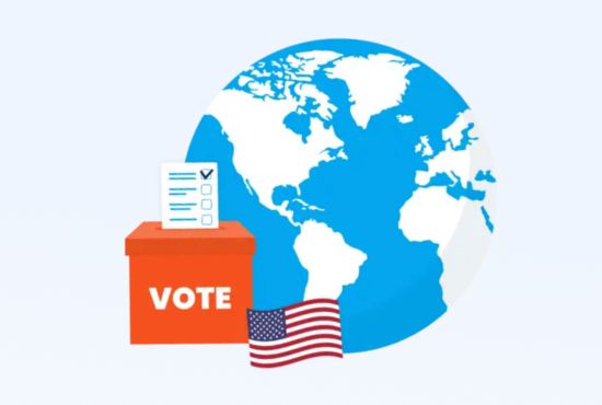voting U.S. ballot box and a world globe